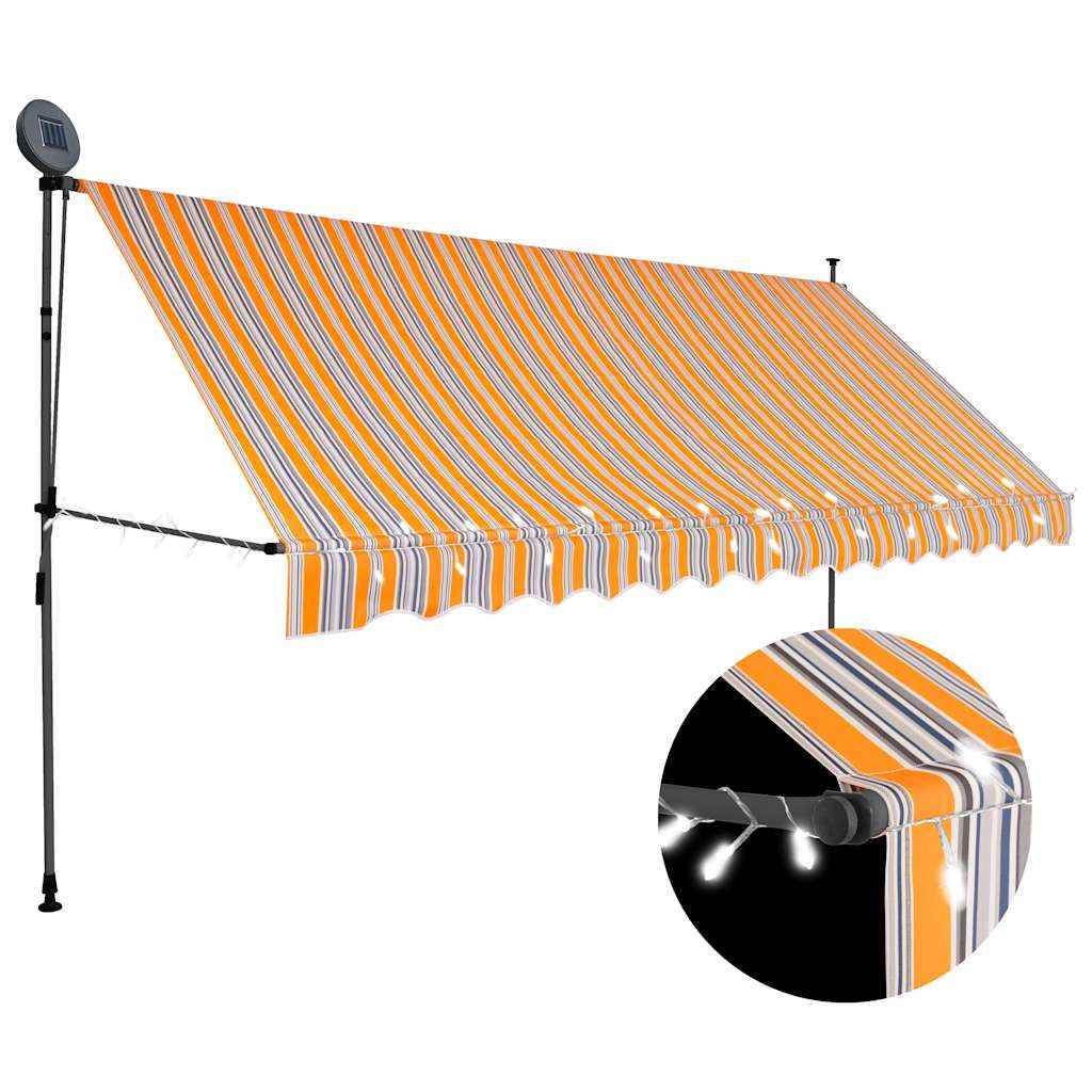 vidaXL Toldo retrátil manual com LED 100 cm azul e branco
